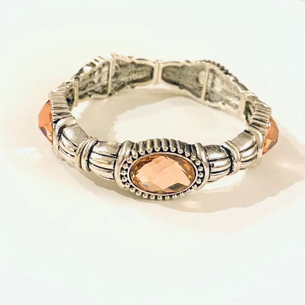 Silver Stretch Bracelet with Pink Stones
